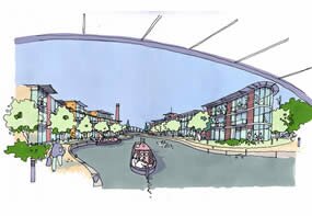 Artist's impression of riverside development